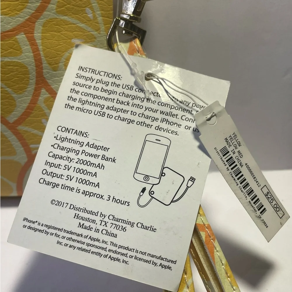 Charming Charlie Lemon Yellow Zip Bag with Phone Charge - Picture 6 of 6